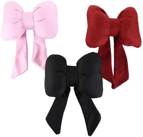 Linen Bow Car Headrest Pillow for Adults and Kids Black