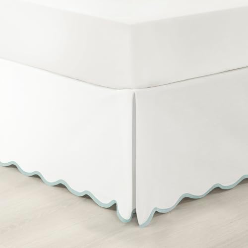 Coastal Chic Scallop Edge Linen Bed Skirt BlueWhite Queen