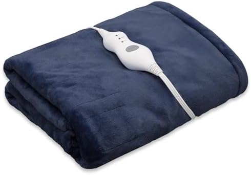 Mollie Soft Flannel Heated Throw Blanket Dark Blue