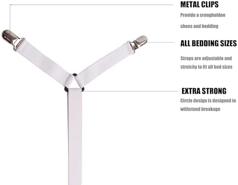 Adjustable Elastic Sheet Straps with Metal Clips 3 Way White