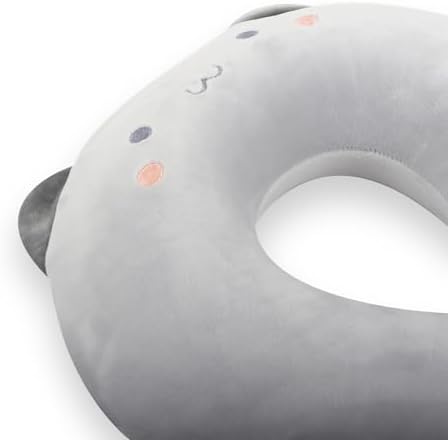 Kids Travel Neck Pillow with Sleep Mask - Grey Cat Design