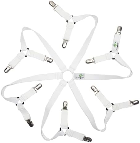 Adjustable Elastic Sheet Straps with Metal Clips 3 Way White
