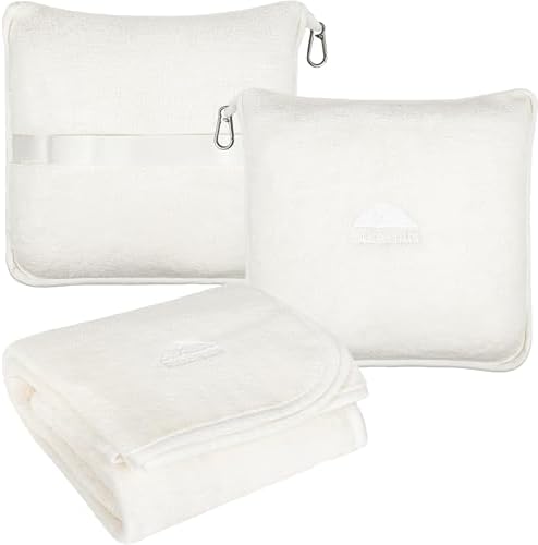 BlueHills Soft Plush Travel Blanket Pillow with Backpack Clip 1