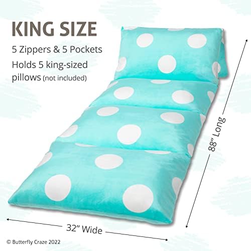 Butterfly Craze Floor Pillow Case - Polka Aqua King Size