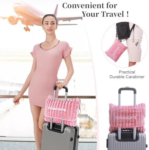 SONAICHTE Travel Pillow and Blanket Set Light Pink 1