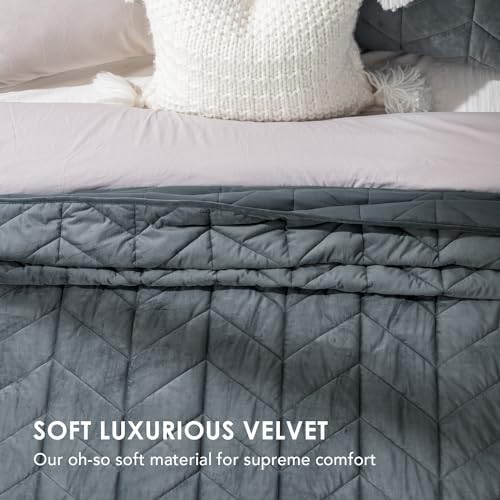 EVERGRACE Velvet Quilt Set 3 Pieces Stormy Blue