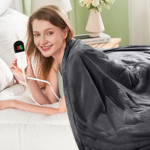 PTQ Electric Heated Blanket 50x60 Grey 6 Level 4H Auto Off