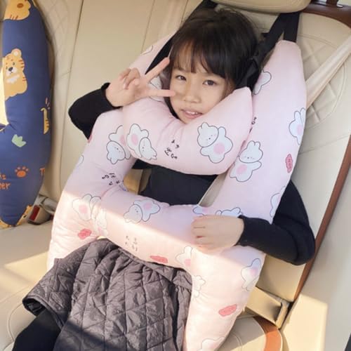 Kids Cute Cartoon Travel Pillow with Head Support Pink Rabbit