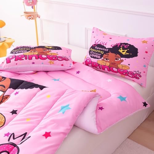 Black Girl Comforter Set Twin - Princess Bedding for Kids
