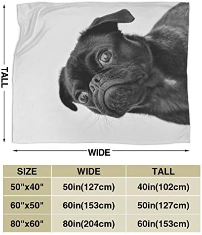 Cute Black Pug Printed Micro Fleece Throw Blanket