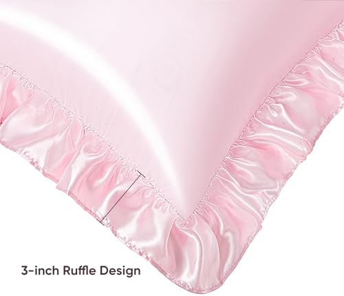 Ruffle Satin Pillowcase for Hair Skin Blush Pink 20x54 Inches