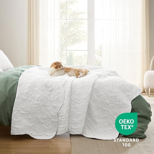 Bedsure Queen Quilt Set - Ultra Soft Lightweight Leaf Design