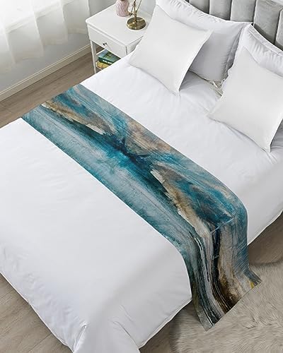 ZFUNCING Abstract Mottled Turquoise Green Gray Bed Runner Scarf
