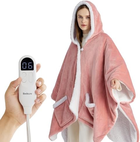 Bedsure Heated Shawl Hoodie - Pink 55x64 Inches