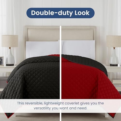 Martex Reversible Coverlet - Queen Size Bedspread - EbonyRed