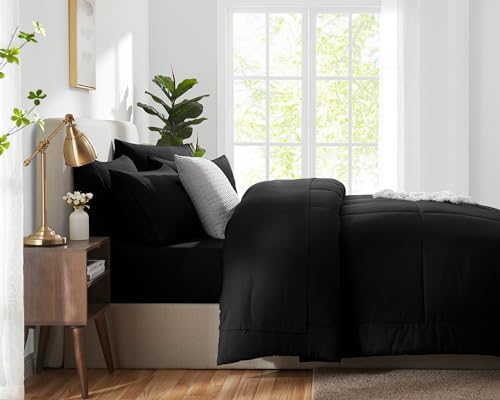 CozyLux Twin Comforter Set Black 5 Pieces