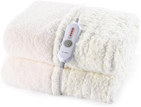 WOOMER Electric Heated Throw 50x60 Spring Blossom Faux Fur Sherpa
