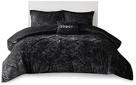 Intelligent Design Velvet Duvet Cover Set Luxury Diamond Quilting Black KingCal King 1