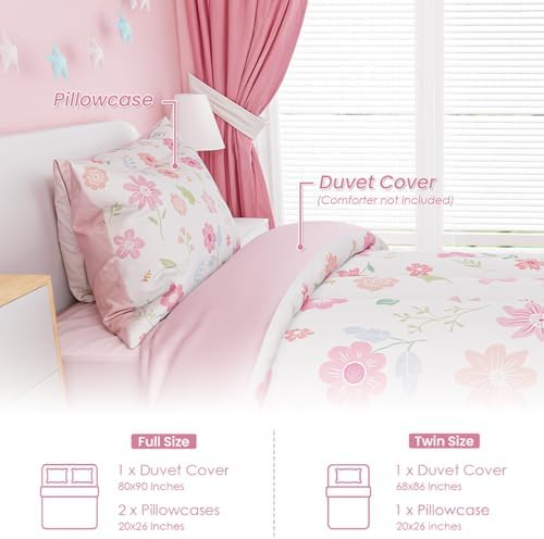 SANDJEST Floral Duvet Cover Twin Set for Kids