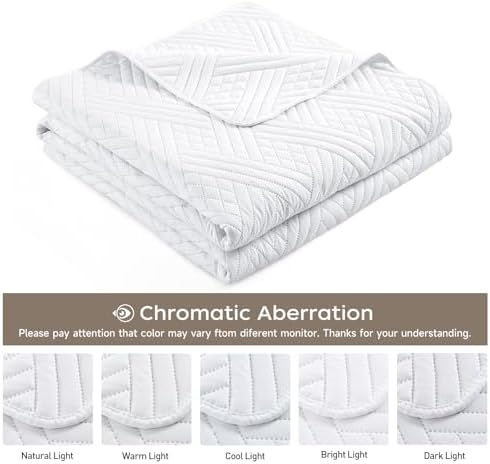 Safonory King Size Quilt Set - 106x96 White Striped Bedspread