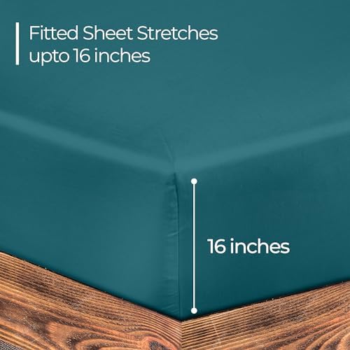 ROYALE LINENS 300 Thread Count King Fitted Sheet - Super Soft Deep Pocket Teal
