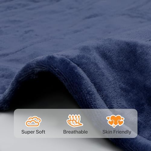 Mollie Soft Flannel Heated Throw Blanket Dark Blue