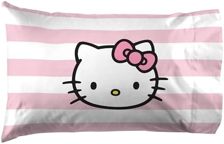 Jay Franco Hello Kitty Pink Stripes Hearts Sheet Set - 4 Piece Microfiber Bedding