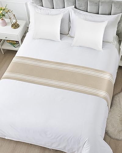 Ldtrchee Cal King Bed Runner Beige Striped Satin Scarf Throws