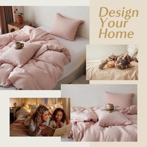 SimpleOpulence Linen Duvet Set 3 Pieces Full Dusty Pink
