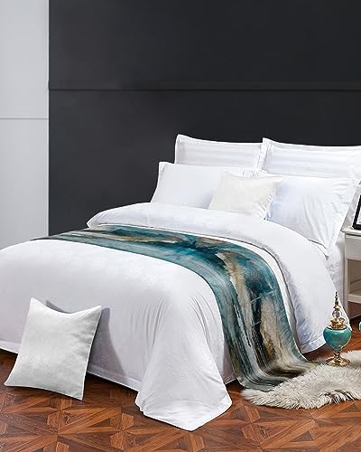 ZFUNCING Abstract Mottled Turquoise Green Gray Bed Runner Scarf