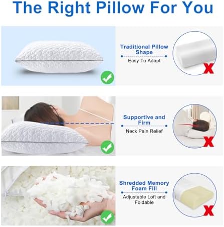 Seyfote Cooling Pillows Set of 2 Shredded Memory Foam 20 x 26