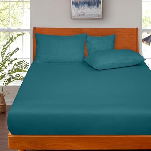 ROYALE LINENS 300 Thread Count King Fitted Sheet - Super Soft Deep Pocket Teal
