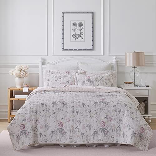 Laura Ashley Queen Quilt Set - Reversible Cotton with Shams