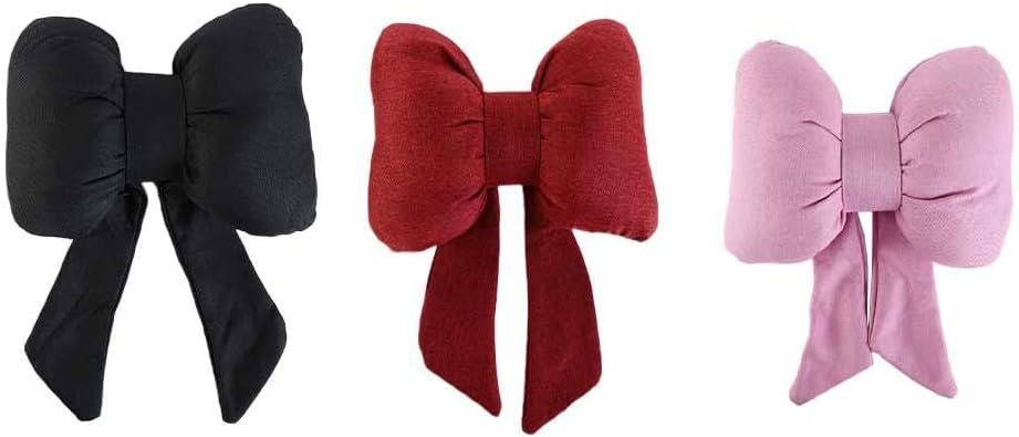 Linen Bow Car Headrest Pillow for Adults and Kids Black