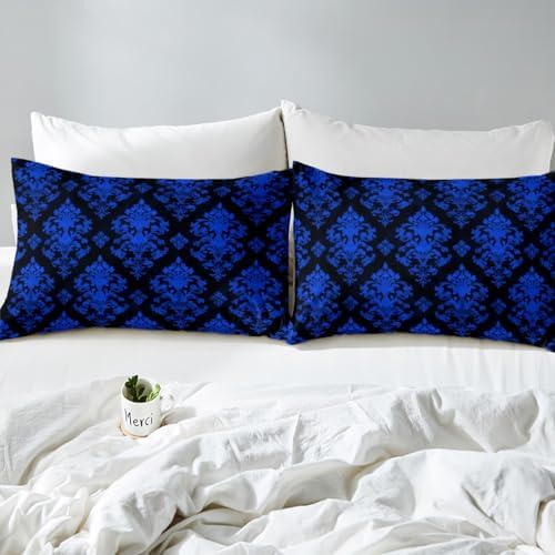 Erosebridal Blue Damask Gothic Bohemian Sheet Set