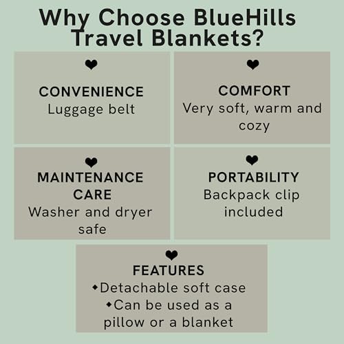 BlueHills Soft Plush Travel Blanket Pillow with Backpack Clip 1