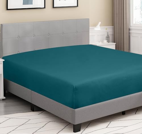ROYALE LINENS 300 Thread Count King Fitted Sheet - Super Soft Deep Pocket Teal