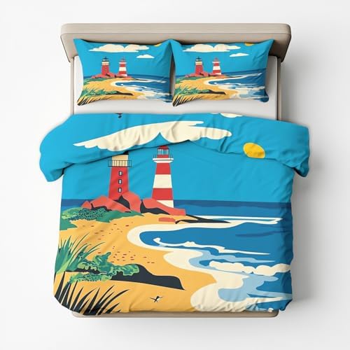Kids Lighthouse Duvet Cover Set 3 Piece with Zipper Ties