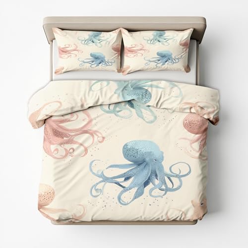 Queen Duvet Cover with Octopus Pattern 3 Piece Kids Bed Set