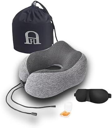 HA Travel Neck Pillow with Eye Mask and Luxury Bag - Dark Gray