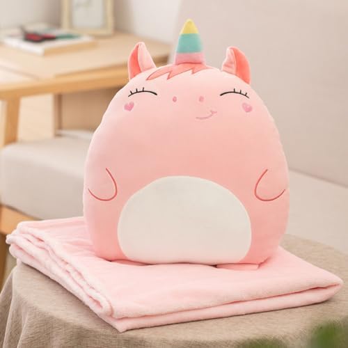 SMIUPIN Flannel Unicorn Pillow and Blanket Set