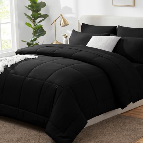CozyLux Twin Comforter Set Black 5 Pieces
