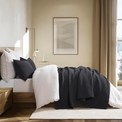 EVERGRACEHOME Cotton Coverlet Set King 3 Pieces Washed Black