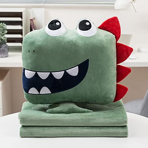 Cute Dinosaur Travel Pillow with Flannel Blanket