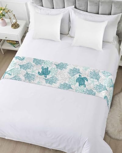 Homechoid Turquoise Coastal Bed Runner for FullQueen Size Bed