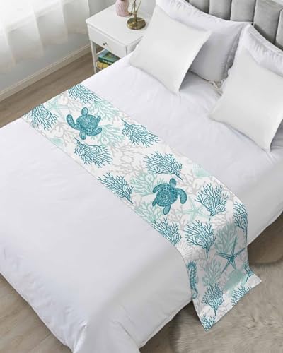 Homechoid Turquoise Coastal Bed Runner for FullQueen Size Bed