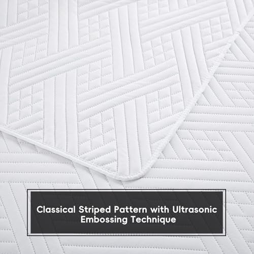 Safonory King Size Quilt Set - 106x96 White Striped Bedspread