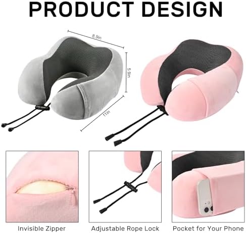 urnexttour 2 Pack Travel Neck Pillow with Memory Foam Support