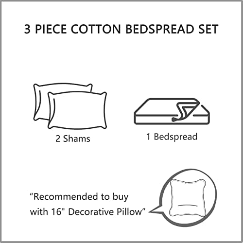 CHIXIN Oversized Cotton Bedspread - 3 Piece Set Grey King Size