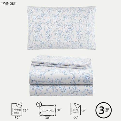 Urban Lifestyle 3-Piece Twin Sheet Set with Baby Blue Coquette Bow Design